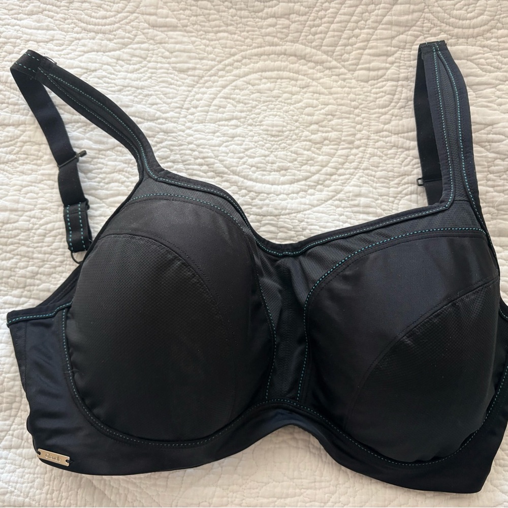 Chantelle Black Bra with Teal Stitching
